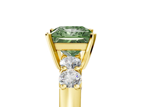 Yellow gold Fancy Green Princess Cut Brilliant Diamond Five-Stone Engagement Ring with Prong Setting on a Classic Band_8