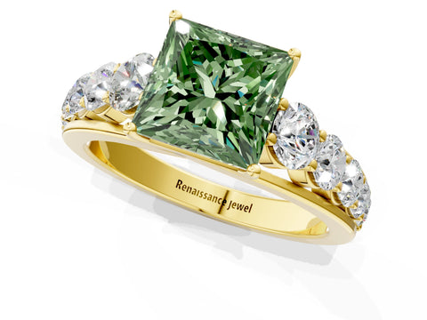 Yellow gold Fancy Green Princess Cut Brilliant Diamond Pavé Band with Six-Prong Setting_1