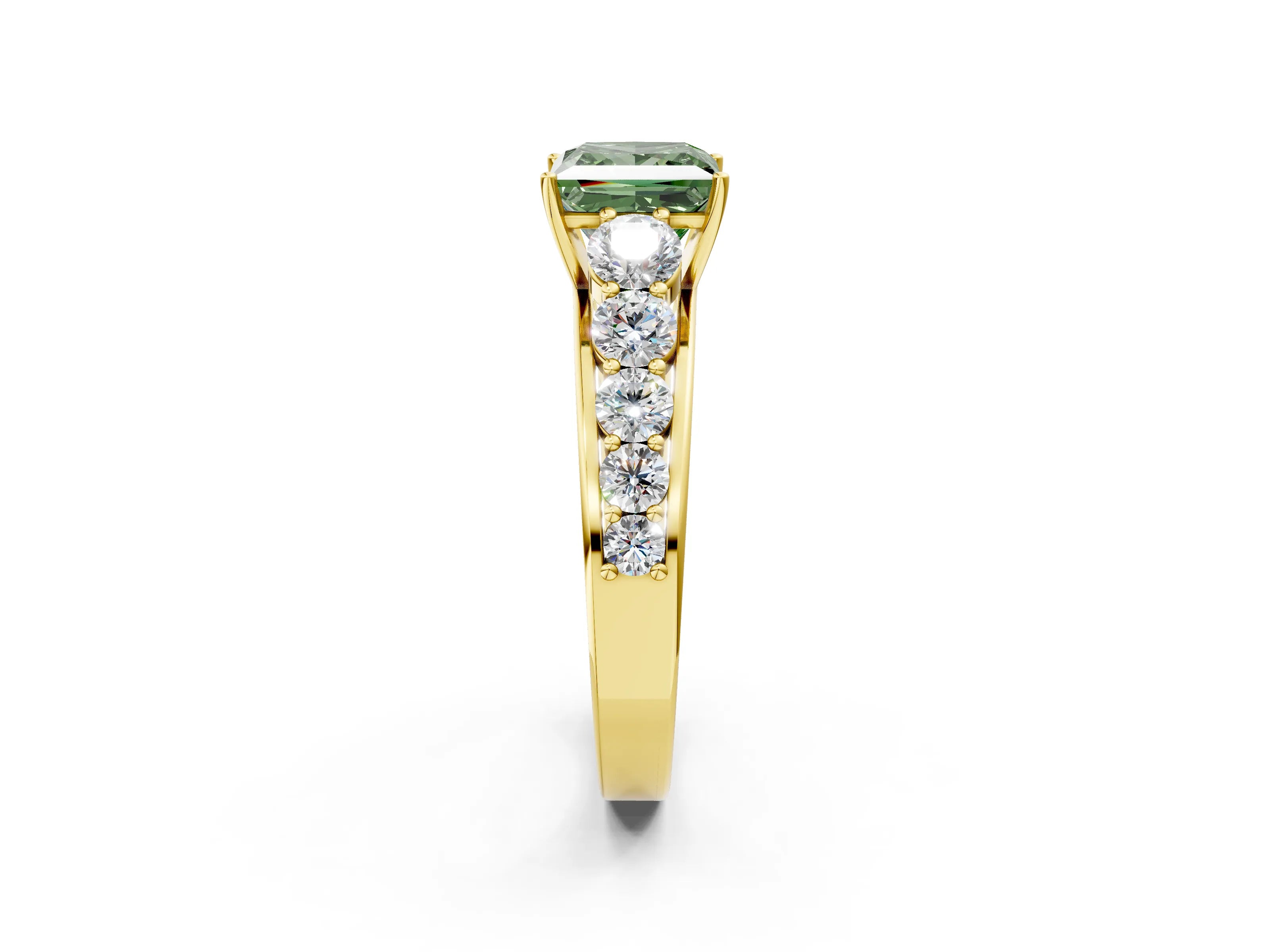 Yellow gold Fancy Green Princess Cut Brilliant Diamond Pavé Band with Six-Prong Setting_2