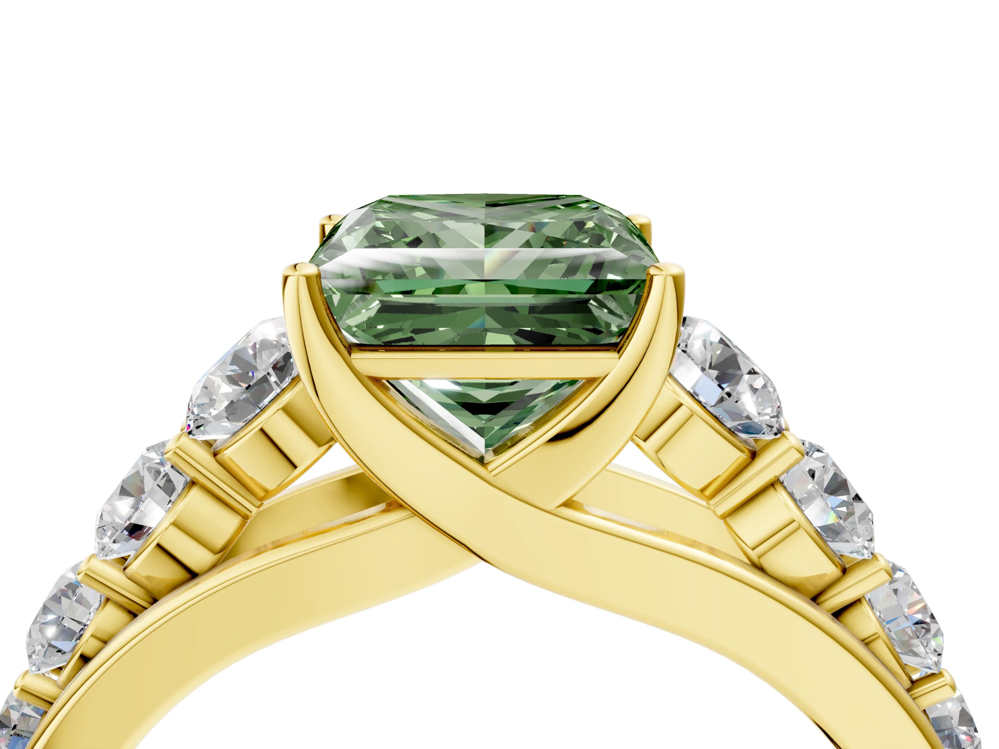 Yellow gold Fancy Green Princess Cut Brilliant Diamond Pavé Band with Six-Prong Setting_4