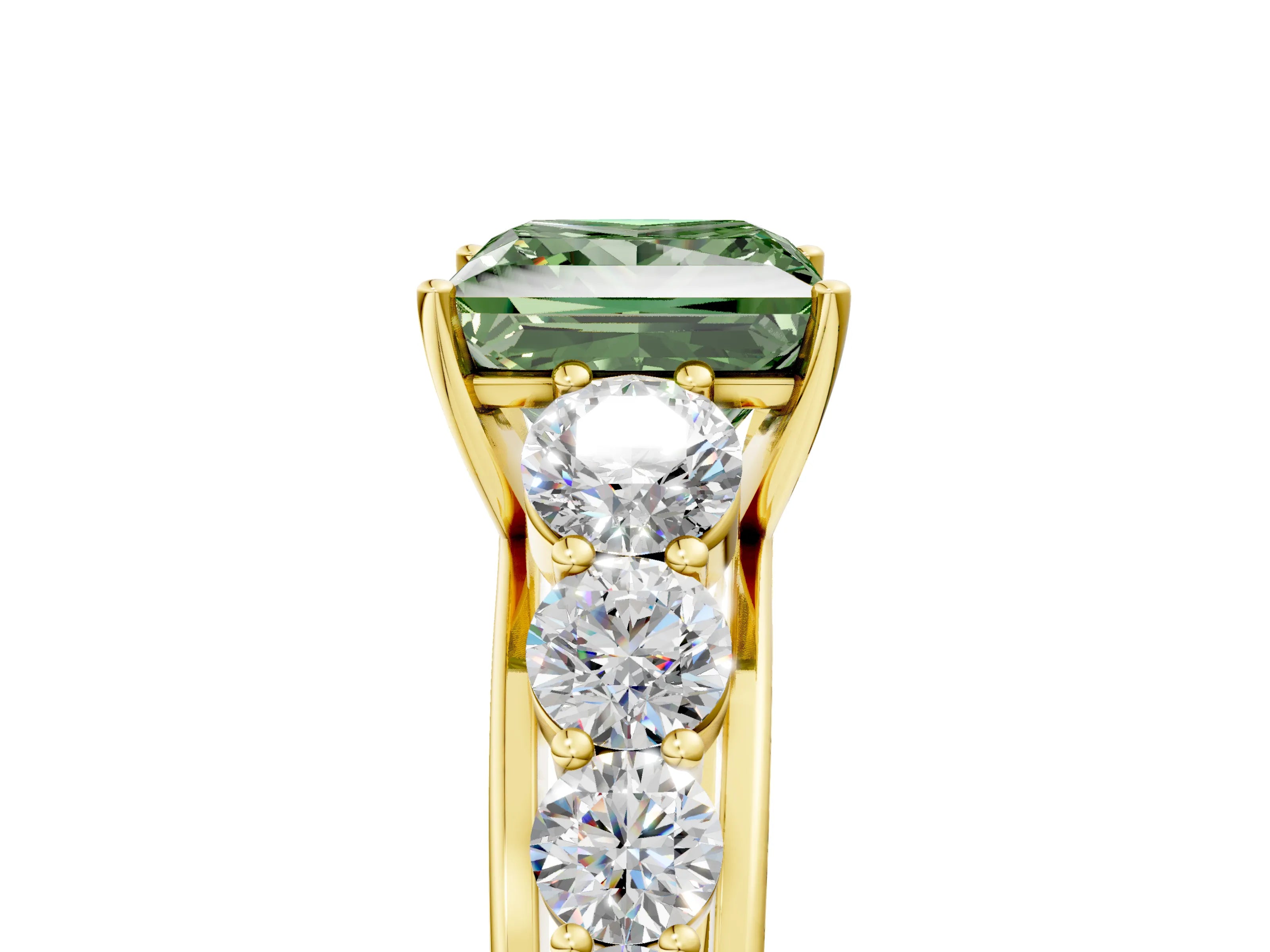 Yellow gold Fancy Green Princess Cut Brilliant Diamond Pavé Band with Six-Prong Setting_5