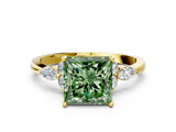 Yellow gold Fancy Green Princess Cut Brilliant Diamond Solitaire Ring with Pear Side Stones and Four-Prong Setting_3