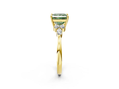 Yellow gold Fancy Green Princess Cut Brilliant Diamond Solitaire Ring with Pear Side Stones and Four-Prong Setting_5