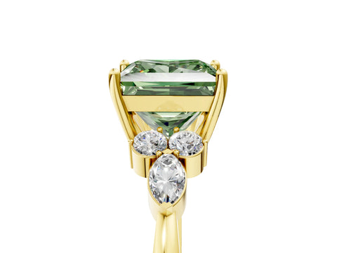 Yellow gold Fancy Green Princess Cut Brilliant Diamond Solitaire Ring with Pear Side Stones and Four-Prong Setting_8