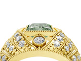Yellow gold Fancy Green Princess Cut Brilliant Halo Pave Diamond Milgrain Ring_4