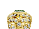 Yellow gold Fancy Green Princess Cut Brilliant Halo Pave Diamond Milgrain Ring_5