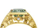 Yellow gold Fancy Green Princess Cut Brilliant Milgrain Filigree Diamond Ring with Square Prong Setting_4