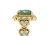 Yellow gold Fancy Green Princess Cut Brilliant Milgrain Pave Heart Band Solitaire Ring_5