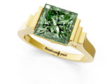 Yellow gold Fancy Green Princess Cut Brilliant Solitaire Diamond Ring with Channel Set Band and Bar Prong Setting_1