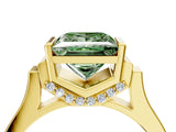 Yellow gold Fancy Green Princess Cut Brilliant Solitaire Diamond Ring with Channel Set Band and Bar Prong Setting_4