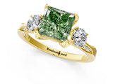 Yellow gold Fancy Green Princess Cut Brilliant Three-Stone Diamond Ring with Pavé Band and Four-Prong Setting_16