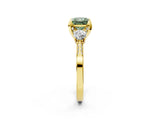 Yellow gold Fancy Green Princess Cut Brilliant Three-Stone Diamond Ring with Pavé Band and Four-Prong Setting_17
