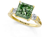 Yellow gold Fancy Green Princess Cut Brilliant Three-Stone Pave Band with Four-Prong Setting_1