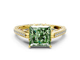 Yellow gold Fancy Green Princess  Cut Cathedral Pave Diamond Engagement Ring with Six-Prong Setting_33