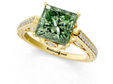 Yellow gold Fancy Green Princess  Cut Cathedral Pave Diamond Engagement Ring with Six-Prong Setting_34