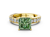 Yellow gold Fancy Green Princess  Cut Channel Set Diamond Engagement Ring with Four-Prong Setting