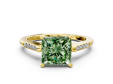 Yellow gold Fancy Green Princess  Cut Channel Set Solitaire Engagement Ring with Four-Prong Setting