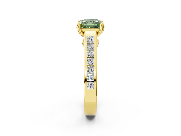Yellow gold Fancy Green Princess  Cut Channel Set Solitaire Engagement Ring with Prong Setting