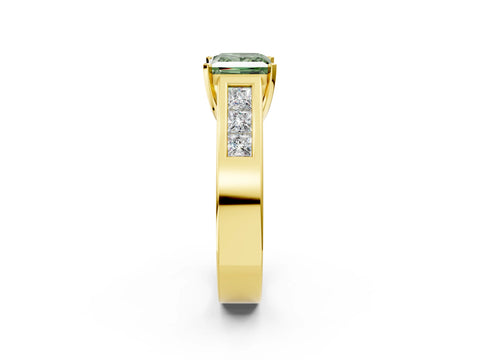 Yellow gold Fancy Green Princess Cut Cut Channel Set Solitaire Ring with Four-Prong Setting_2