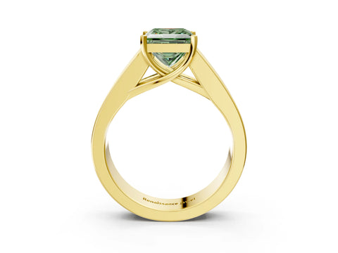Yellow gold Fancy Green Princess Cut Cut Channel Set Solitaire Ring with Four-Prong Setting_3