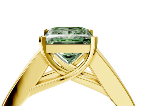 Yellow gold Fancy Green Princess Cut Cut Channel Set Solitaire Ring with Four-Prong Setting_4