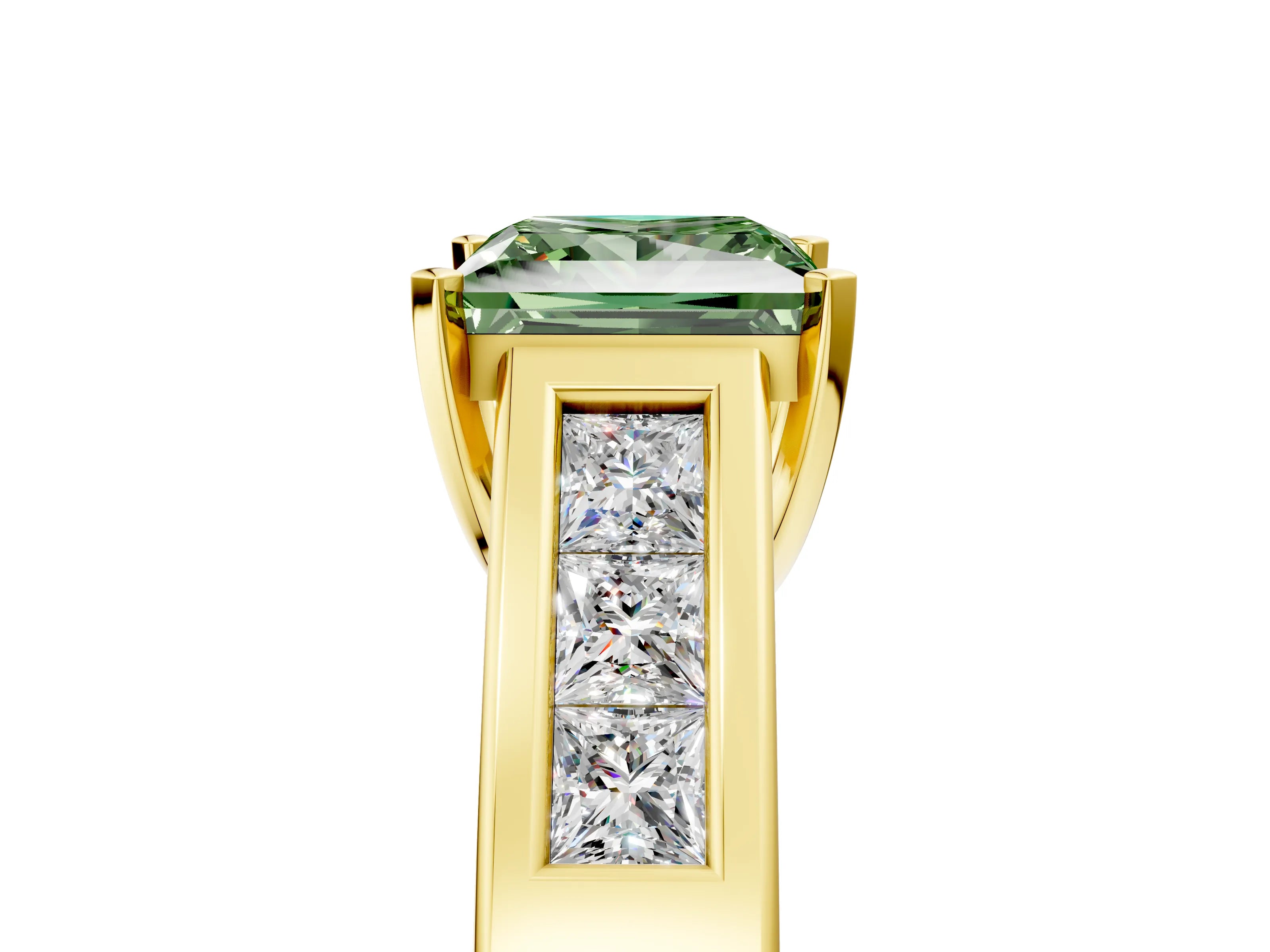 Yellow gold Fancy Green Princess Cut Cut Channel Set Solitaire Ring with Four-Prong Setting_5