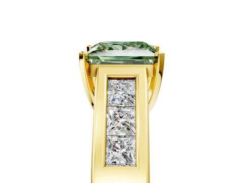 Yellow gold Fancy Green Princess Cut Cut Channel Set Solitaire Ring with Four-Prong Setting_5