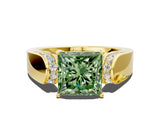 Yellow gold Fancy Green Princess Cut Cut Diamond Channel Set Solitaire Ring with Four-Prong Setting