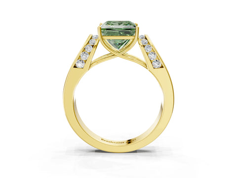 Yellow gold Fancy Green Princess Cut Cut Diamond Channel Set Solitaire Ring with Four-Prong Setting_3