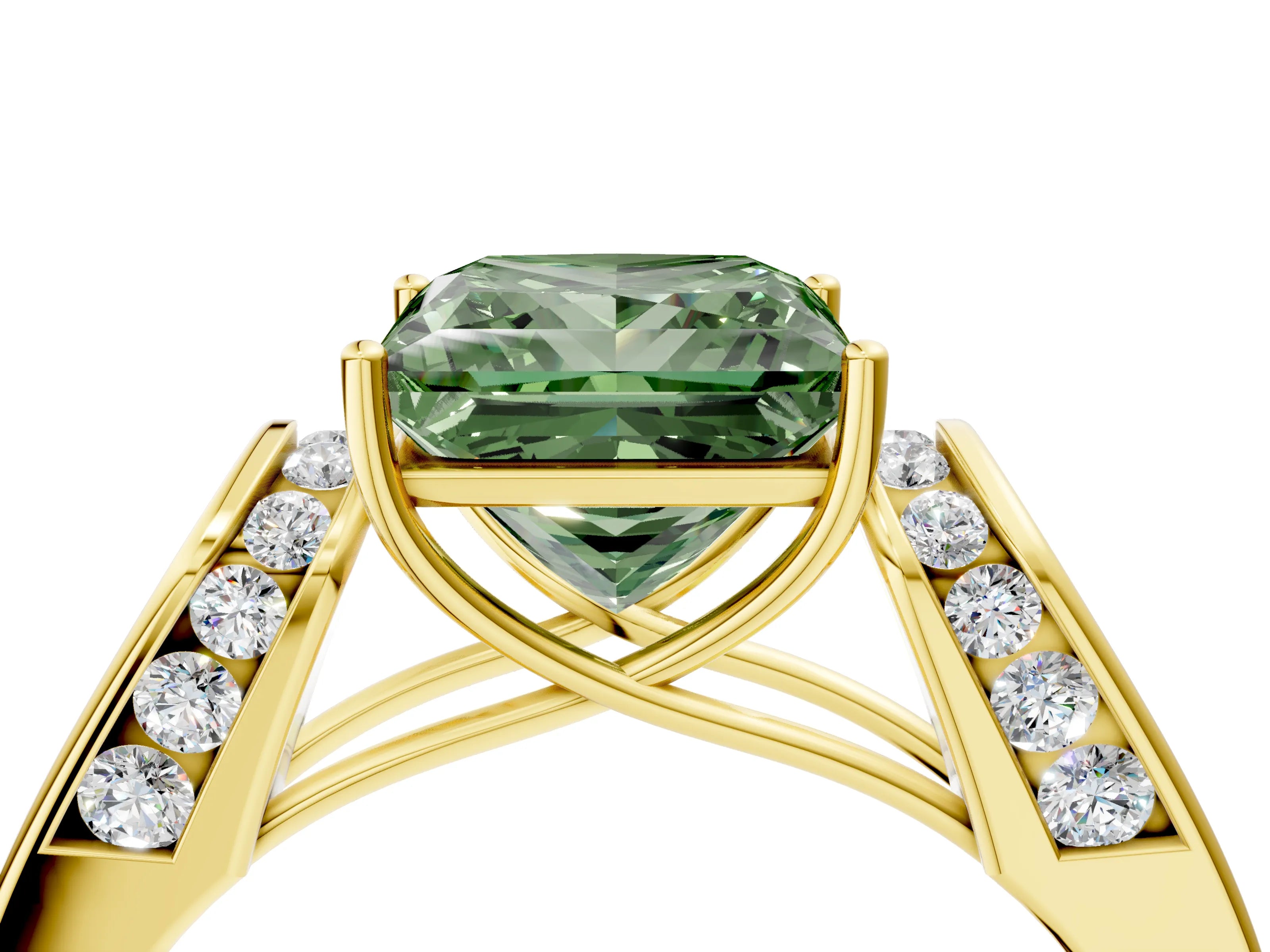 Yellow gold Fancy Green Princess Cut Cut Diamond Channel Set Solitaire Ring with Four-Prong Setting_4