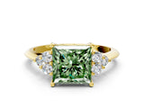 Yellow gold Fancy Green Princess Cut Cut Diamond Cluster Ring with Solitaire Band and Four-Prong Setting_12