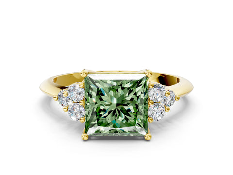 Yellow gold Fancy Green Princess Cut Cut Diamond Cluster Ring with Solitaire Band and Four-Prong Setting_12