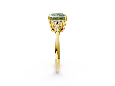 Yellow gold Fancy Green Princess Cut Cut Diamond Cluster Ring with Solitaire Band and Four-Prong Setting_14