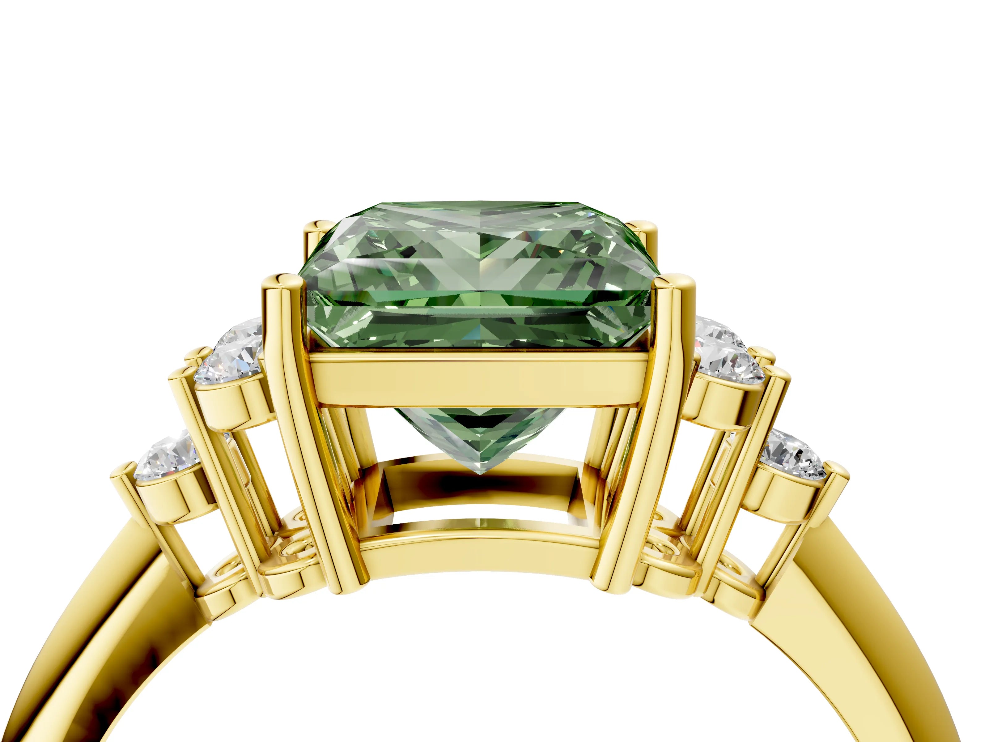Yellow gold Fancy Green Princess Cut Cut Diamond Cluster Ring with Solitaire Band and Four-Prong Setting_16