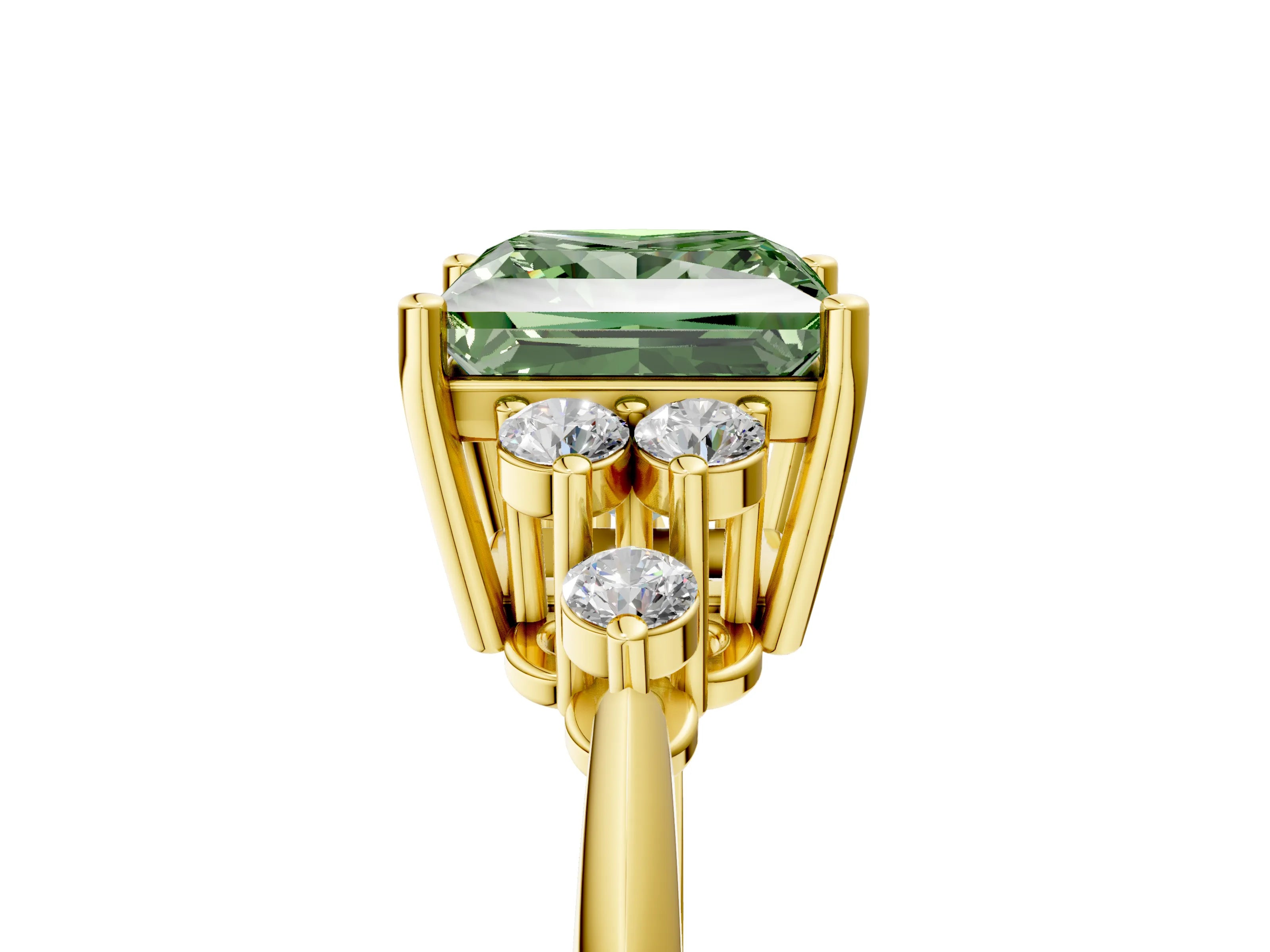Yellow gold Fancy Green Princess Cut Cut Diamond Cluster Ring with Solitaire Band and Four-Prong Setting_17