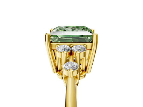 Yellow gold Fancy Green Princess Cut Cut Diamond Cluster Ring with Solitaire Band and Four-Prong Setting_17