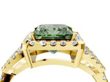 Yellow gold Fancy Green Princess Cut Cut Diamond Halo Engagement Ring with Open Split Pavé Band_4