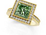 Yellow gold Fancy Green Princess Cut-Cut Diamond Halo Engagement Ring with Pave Band and Prong Setting_1