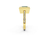 Yellow gold Fancy Green Princess Cut-Cut Diamond Halo Engagement Ring with Pave Band and Prong Setting_2