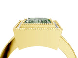 Yellow gold Fancy Green Princess Cut-Cut Diamond Halo Engagement Ring with Pave Band and Prong Setting_4