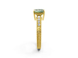 Yellow gold Fancy Green Princess Cut Cut Diamond Milgrain Pave Band Four-Prong Setting Ring_5