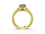 Yellow gold Fancy Green Princess Cut Cut Diamond Milgrain Pave Band Four-Prong Setting Ring_6