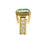 Yellow gold Fancy Green Princess Cut Cut Diamond Milgrain Pave Band Four-Prong Setting Ring_8