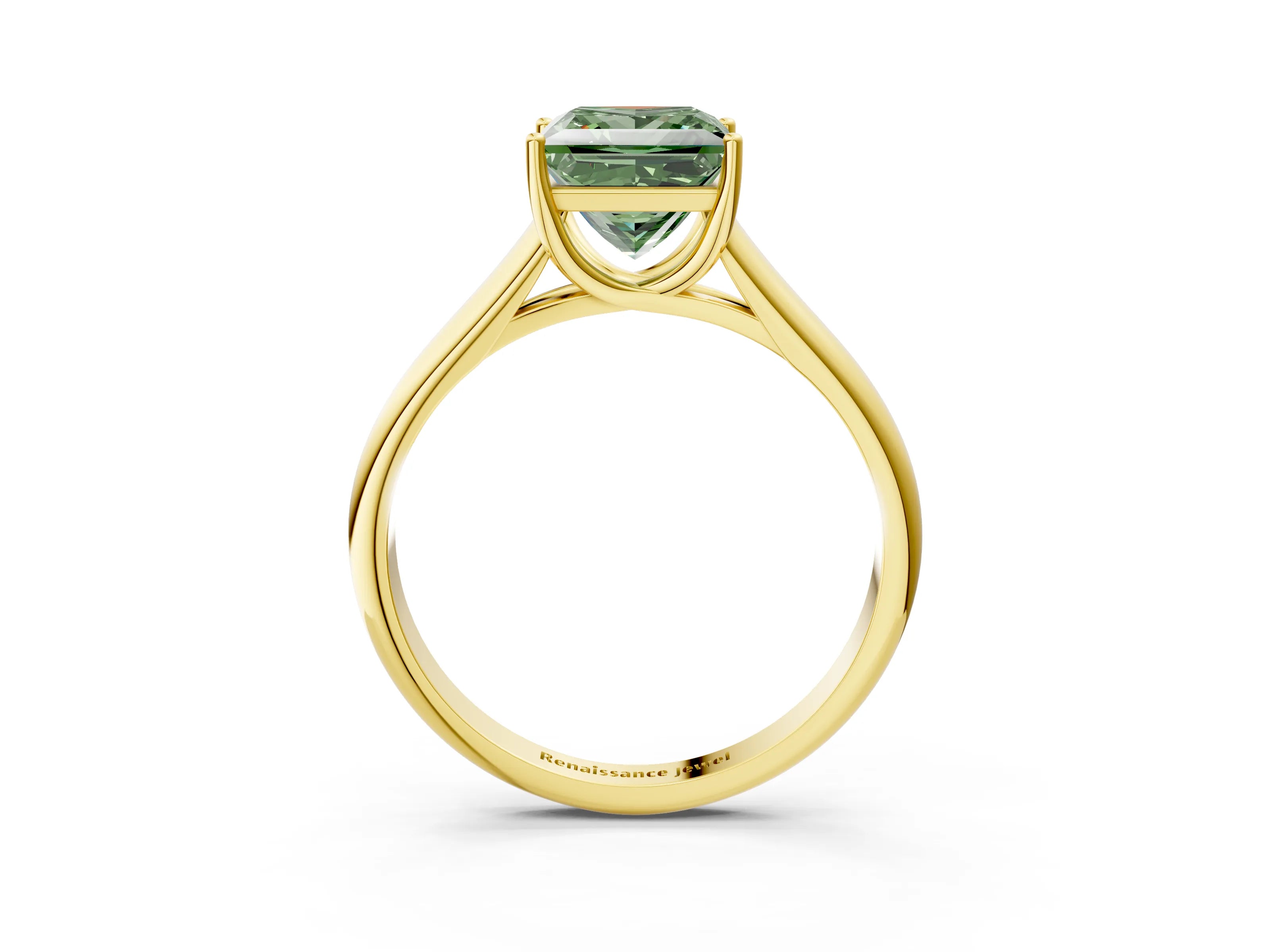 Yellow gold Fancy Green Princess Cut Cut Diamond Solitaire Engagement Ring with Tapered Plain Band and Four-Prong Setting_3