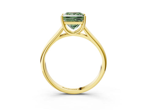 Yellow gold Fancy Green Princess Cut Cut Diamond Solitaire Engagement Ring with Tapered Plain Band and Four-Prong Setting_3