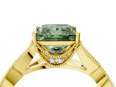 Yellow gold Fancy Green Princess Cut Cut Diamond Twisted Band with Milgrain Pave Setting and Four-Prong Setting_4