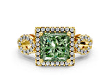 Yellow gold Fancy Green Princess Cut Cut Halo Diamond Infinity Band with Four-Prong Setting