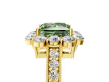 Yellow gold Fancy Green Princess Cut Cut Halo Diamond Pavé Engagement Ring with Milgrain Detailing_5