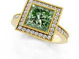 Yellow gold Fancy Green Princess Cut Cut Halo Pavé Diamond Ring_1