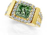 Yellow gold Fancy Green Princess Cut Cut Halo Split Shank Prong Set Ring_1